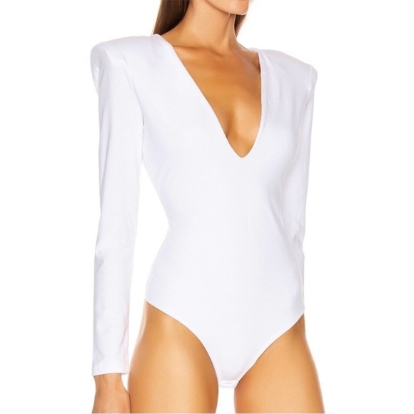 Grlfrnd Eryka Long Sleeve Jersey Knit Paddle Thong Bodysuit in White - Picture 7 of 13